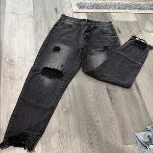 Women's Black Distressed Straight Leg Jeans